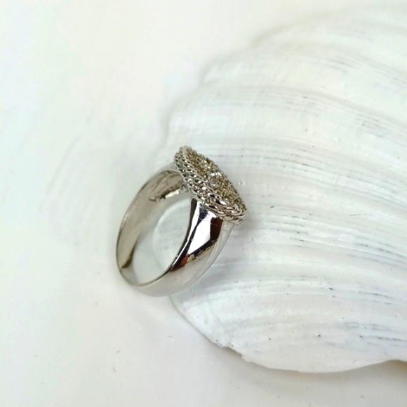 Silver Tone Rhinestone Paved Lux Look Sparkly Cocktail Ring SZ 9 - Picture 8 of 12